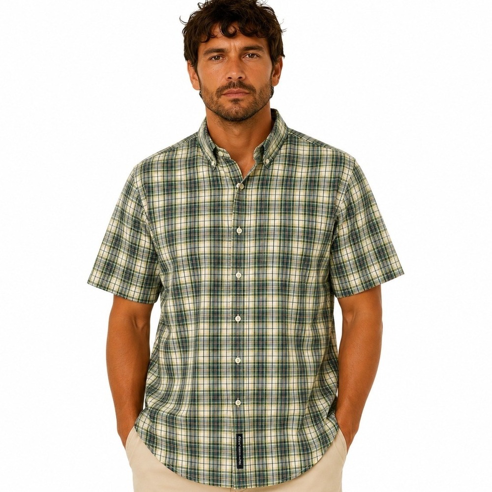 Vintage Abercrombie & Fitch ButtonDown Shirt Men XL Green Blue Plaid ShortSleeve